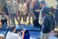 Pengurus Pusat Kagama Pemberdayaan Masyarakat, mahasiswa KKN Universitas Gadjah Mada (UGM), dan Kelompok Tani Murakabi I Desa Karangrejo, Kecamatan Loano, Kabupaten Purworejo membuat pupuk NPK dari kotoran sapi.