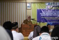 Bupati Purworejo Yuli Hastuti saat membuka Sosialisasi Pencegahan dan Pemberantasan Penyalahgunaan dan Peredaran Gelap Narkotika.