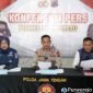 Wakapolres Purworejo Kompol Nana Edi Sugito merilis kasus curanmor didampingi Kasat Reskrim AKP Dwiono dan Kasi Humas AKP Ida Wida Astuti. 